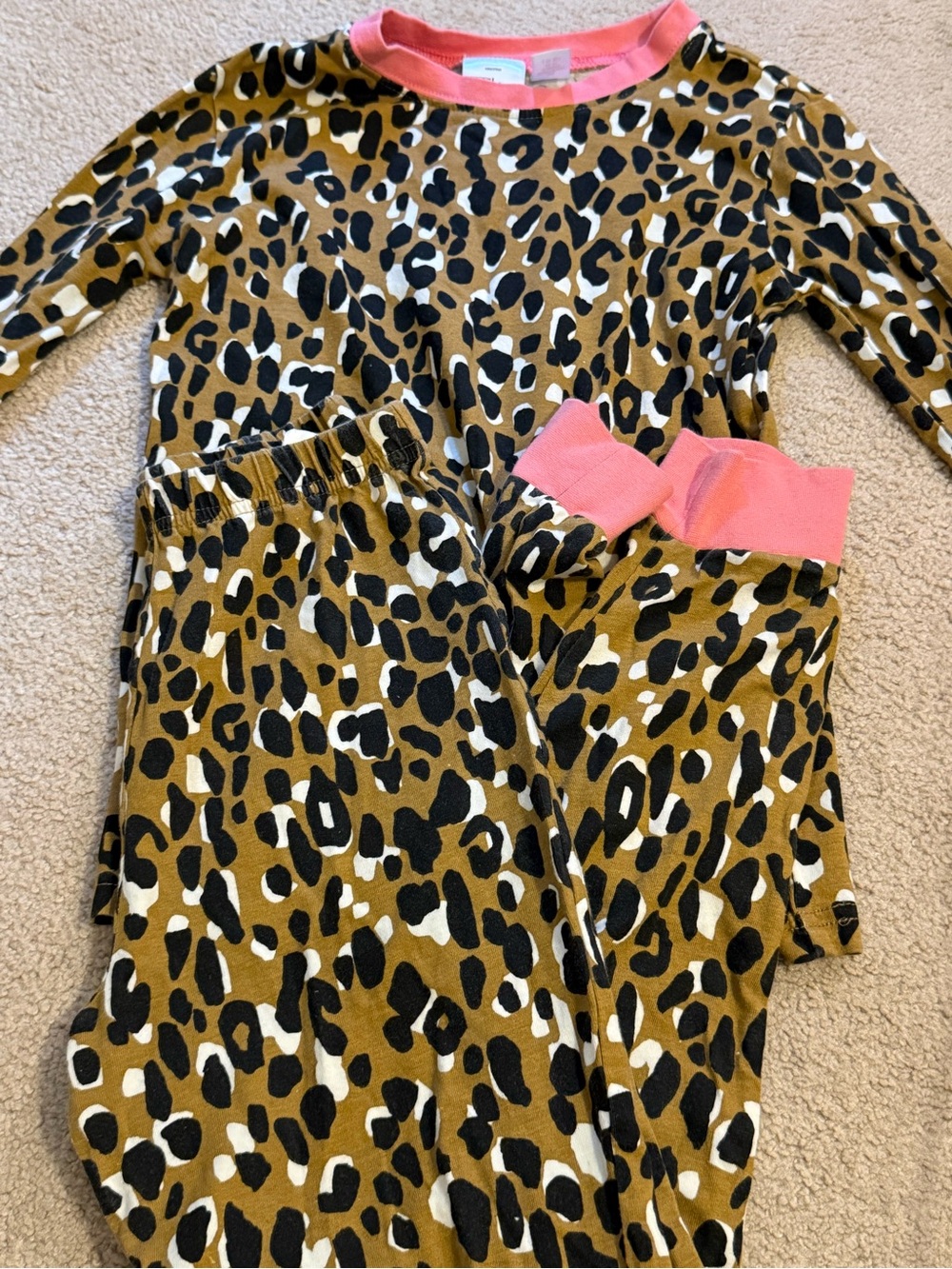 Girls' Leopard Print Pajama Set with Pink Trim -